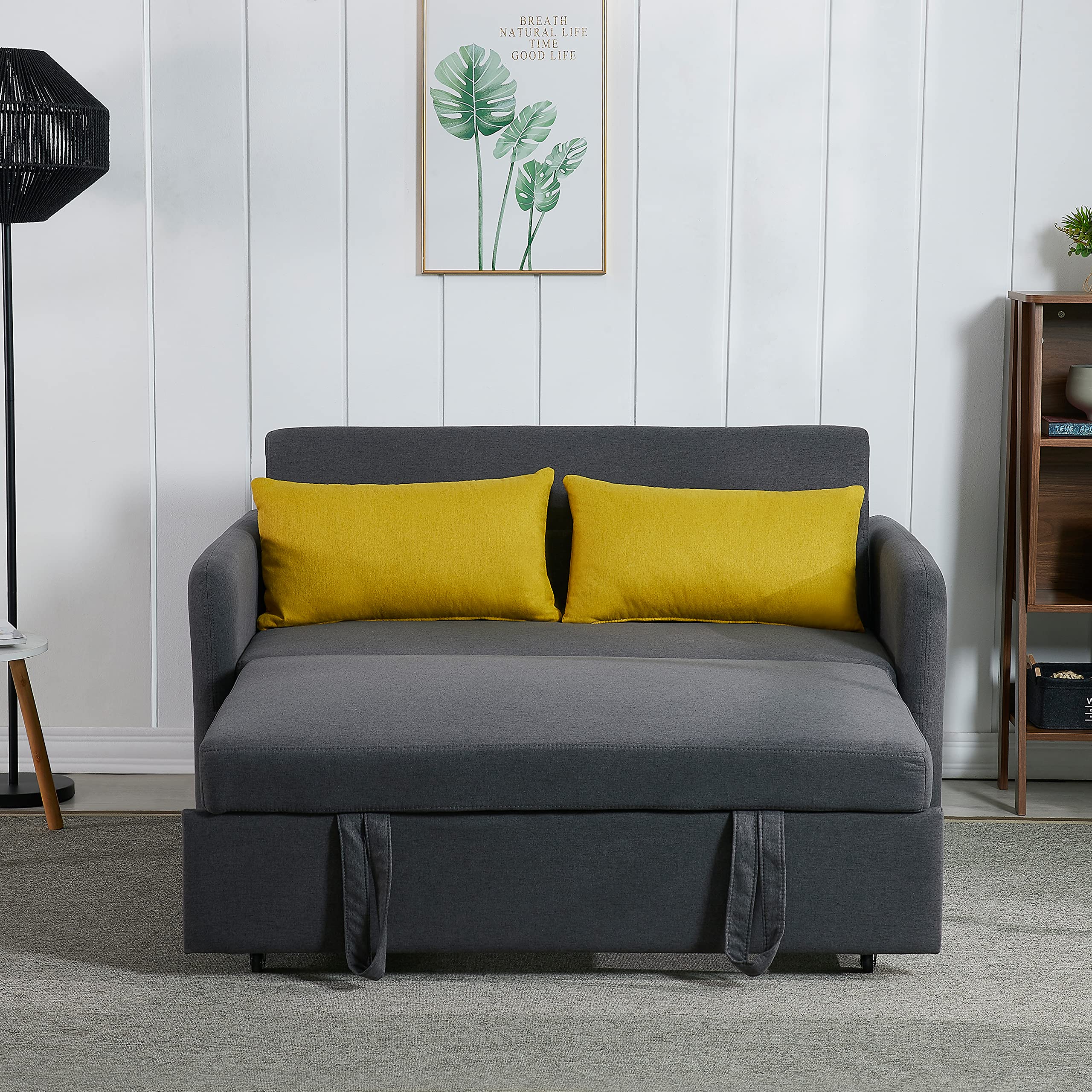KLMM Modern Convertible Sofa Bed - Multi-Functional Adjustable Lounge Chaise Armchair with Arm Pocket, USB Port & 2 Pillows | Pull Out Sleeper Sofa for Living Room, Office & Small Spaces (Grey) | Perfect for Guest Rooms, Apartments & Home Theater Seating