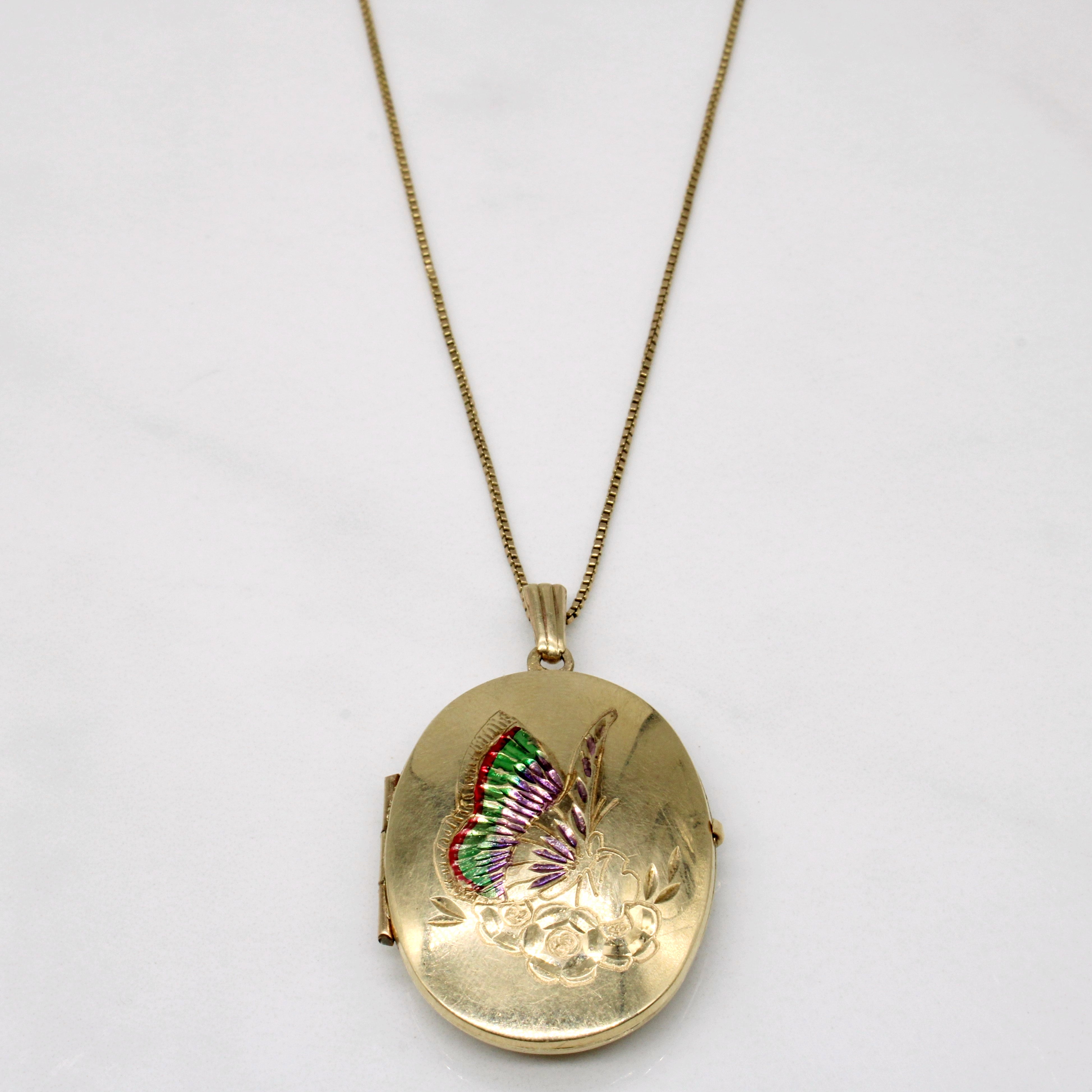 10K Yellow Gold Plated Butterfly Locket Necklace with Chain - Elegant Jewelry Gift for Women, Perfect for Valentine's Day, Anniversary & Special Occasions