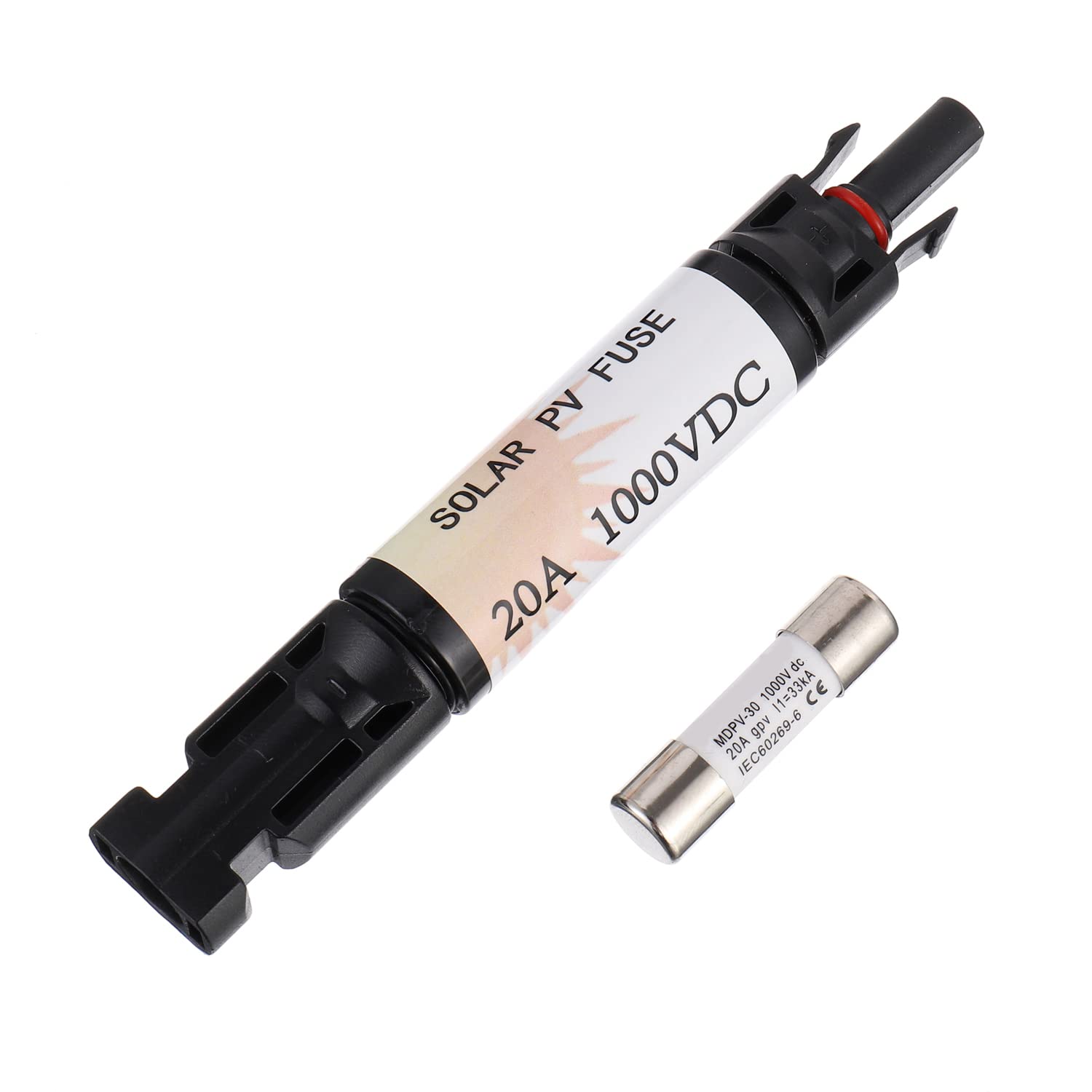 20A Waterproof In-Line Solar Fuse Holder - PV Inline Fuse Holder 20 Amp for Solar Panel & Controller (Black, Includes Fuse) | Perfect for Off-Grid Solar Systems & RV Solar Installations