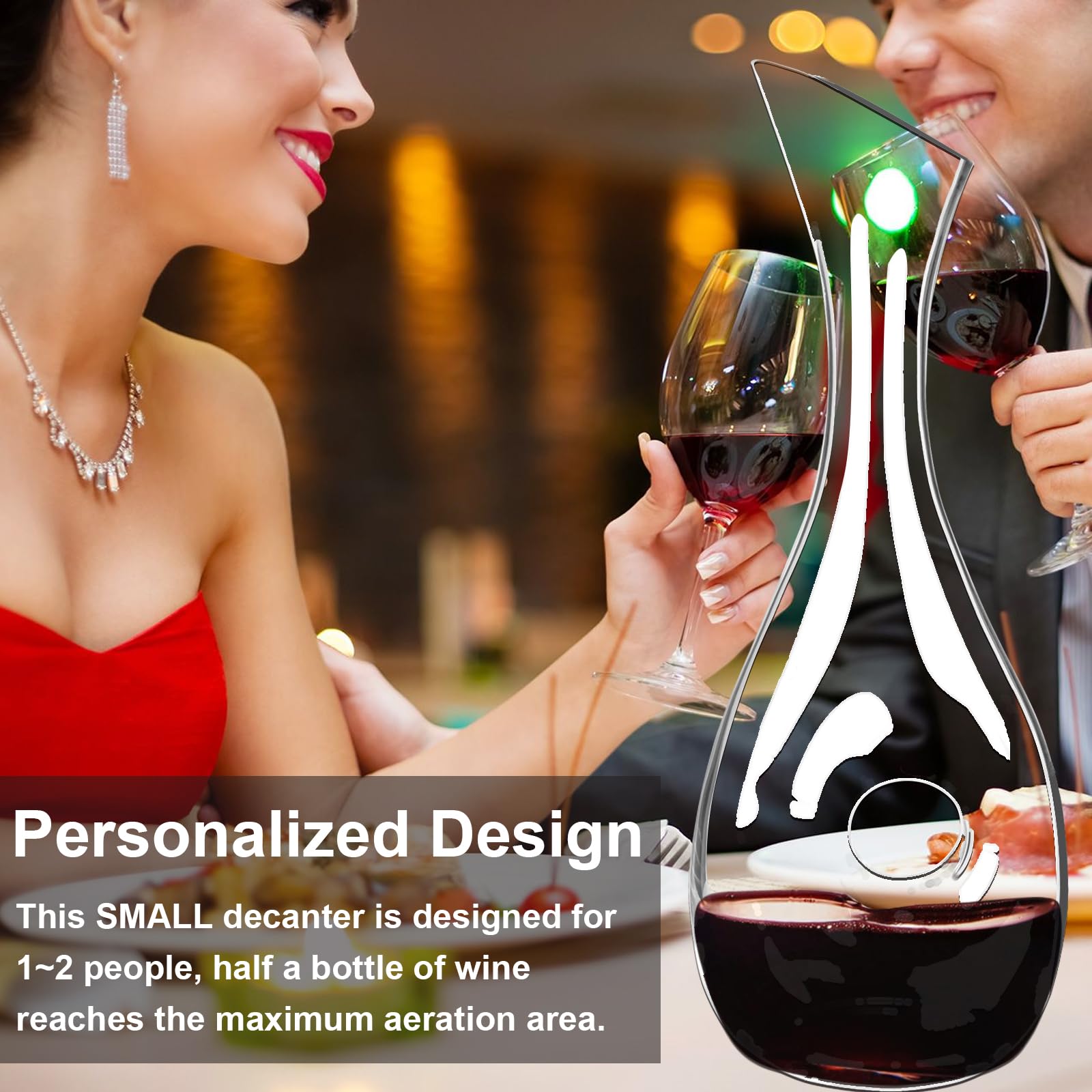 BOQO 40oz Lead-Free Crystal Wine Decanter Set - Hand-Blown Glass Carafe for Red Wine Aerating & Serving | Elegant Wine Accessories Gift for Weddings, Dinner Parties & Wine Tasting Events