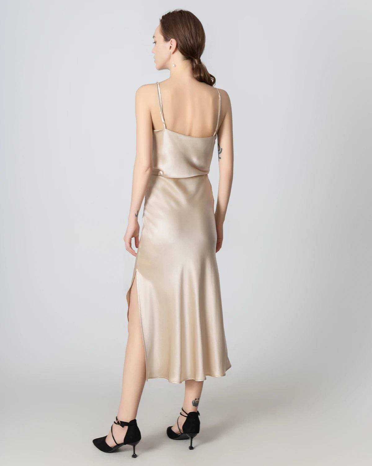 Luxury Round Neck Silk Camisole & Midi Skirt Set - Women's Elegant Satin Pajama Loungewear for Home, Sleep & Special Occasions