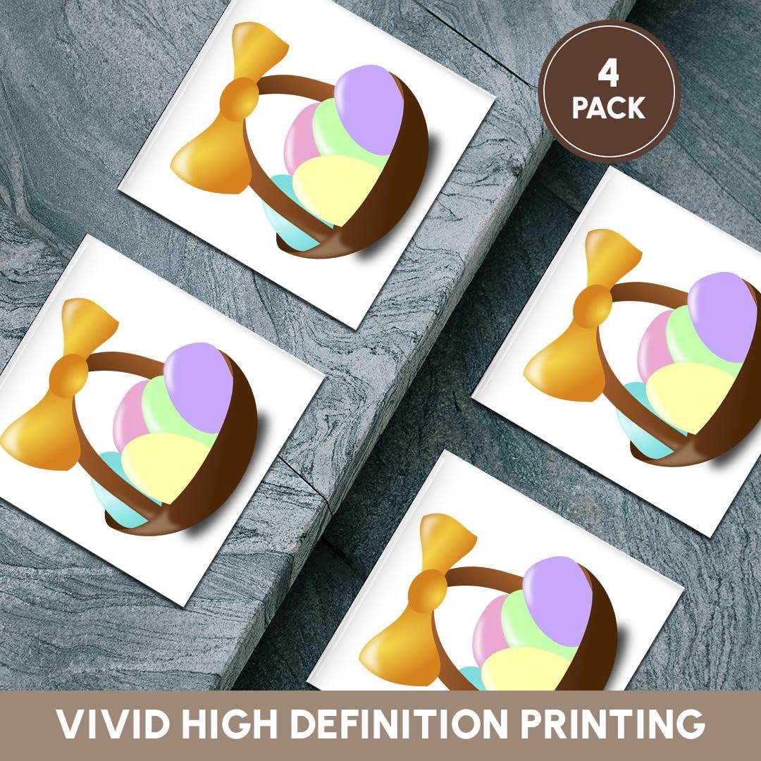 Pastel Easter Egg Basket Ceramic Tile Coasters - Set of 4 for Home Decor, Easter Table Setting, and Spring Party Accessories | 3dRose CST_38158_3
