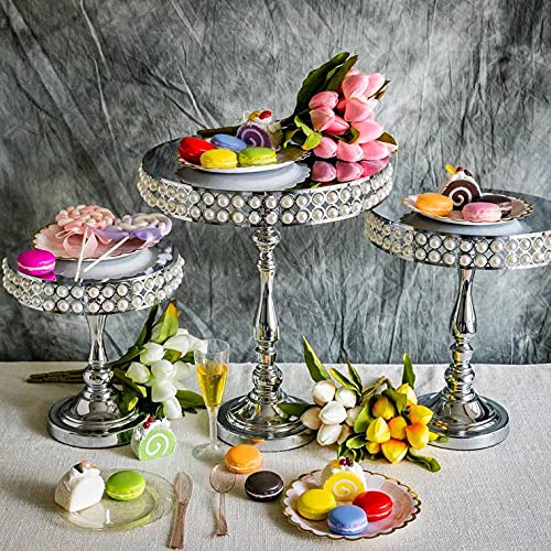 3-Piece Silver Pearl Cake Stand Set - Elegant Round Pedestal Dessert Stand for Cupcakes, Pastries & Wedding Cakes | Perfect for Weddings, Birthday Parties, Baby Showers & Tea Events - Durable Metal Display for Elegant Dessert Presentation