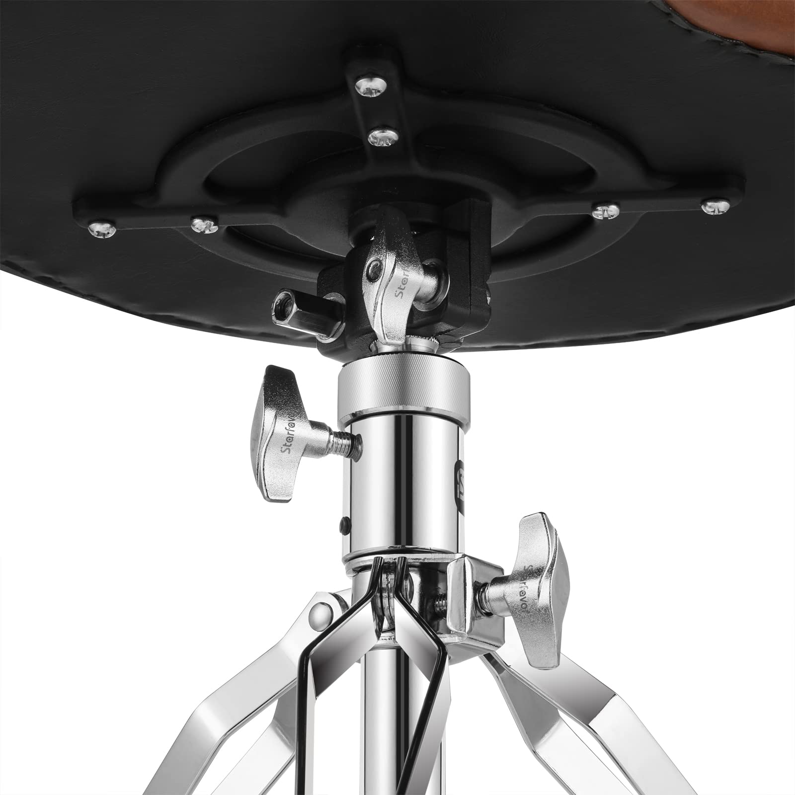 Starfavor Adjustable Drum Throne with Padded Seat - Swivel Drum Stool for Drummers, Brown - Perfect for Home Studios, Live Performances & Practice Sessions