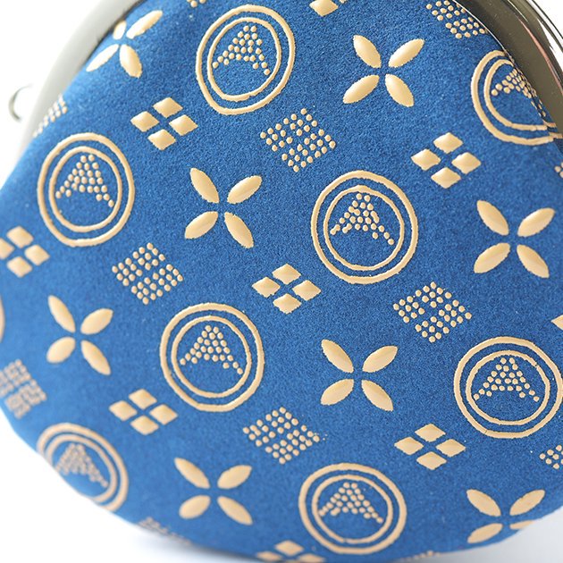 Japanese Deerskin Leather Coin Purse with Urushi Lacquer Clasp - Mt. Fuji Blue Pattern - Handmade in Japan - Elegant Gamaguchi Change Purse for Daily Use, Travel & Gift Giving