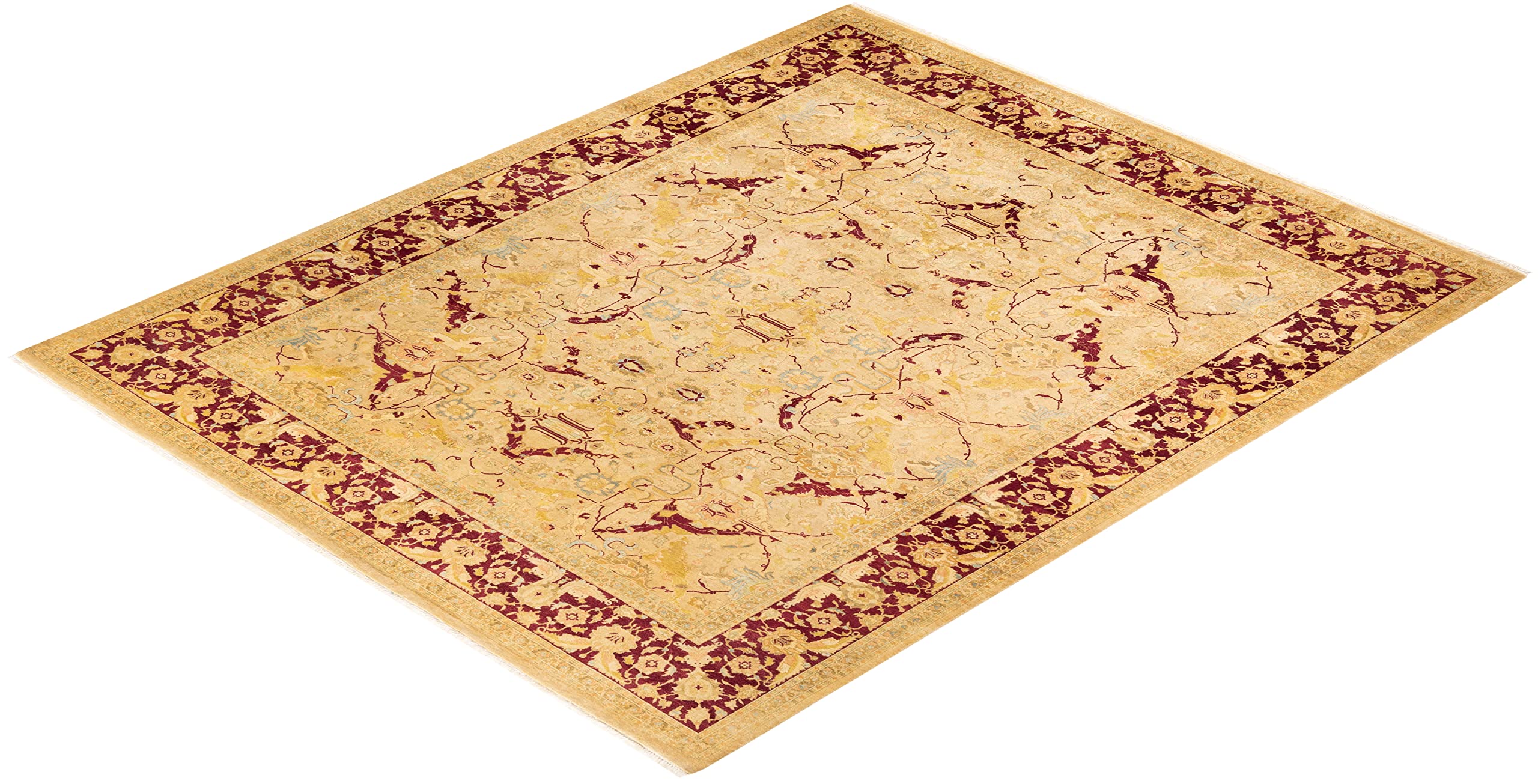 Handmade Traditional Floral Mogul Yellow 8x10 Wool Area Rug - One of a Kind Hand-Knotted Solo Rugs for Living Room, Bedroom & Home Decor