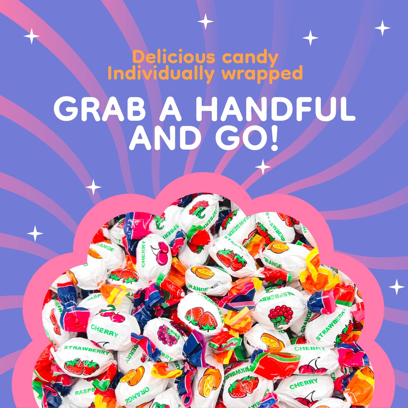 Assorted Fruit Hard Candy - 1 Pound Bag (80 Count) | Individually Wrapped Bulk Candies for Parties, Halloween Treats & Office Snacks