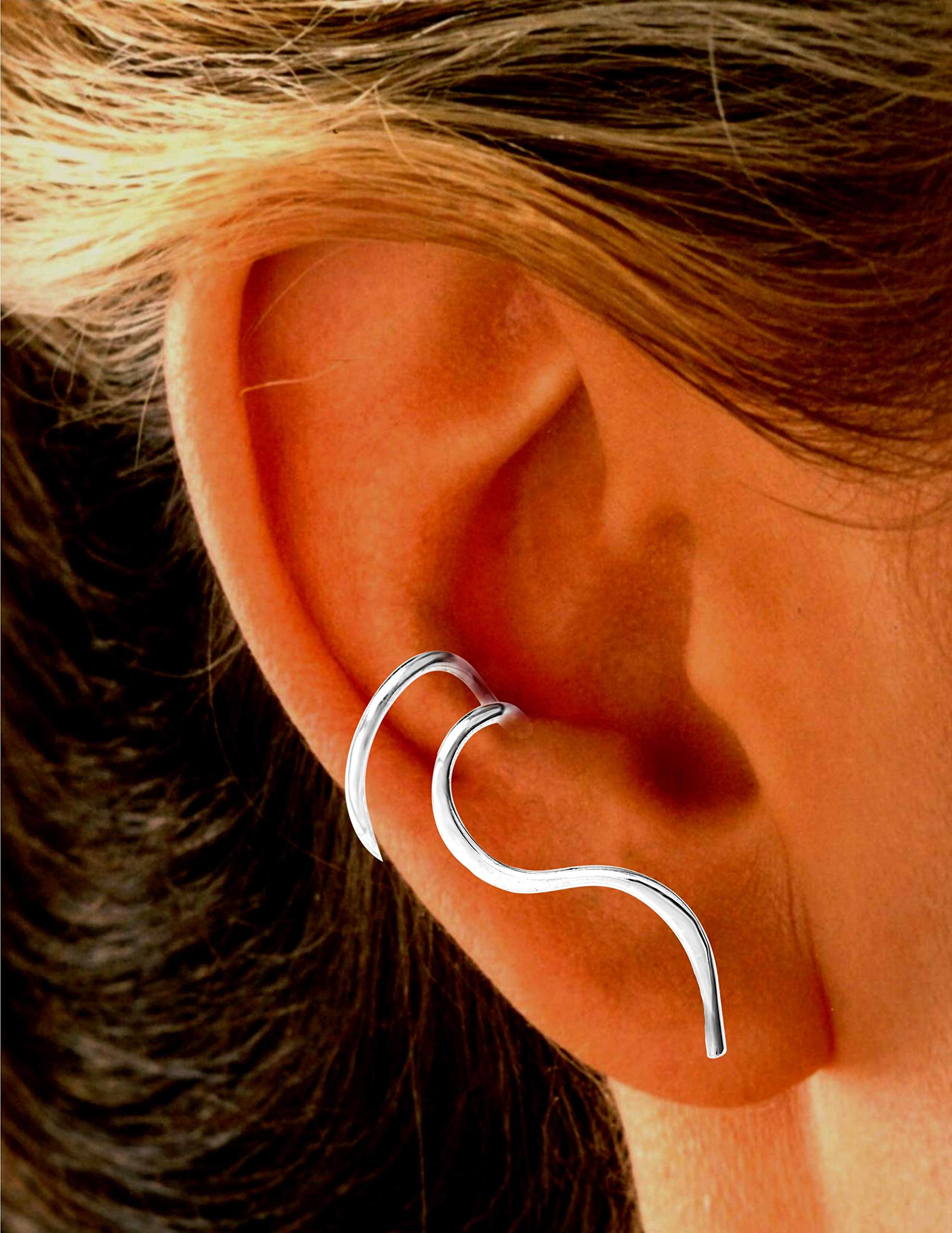Ear Charms® 'One-Liner™' Non-Pierced Ear Cuff - Silver Rhodium Plated Right Earring Jacket - Perfect for Parties, Weddings & Everyday Fashion