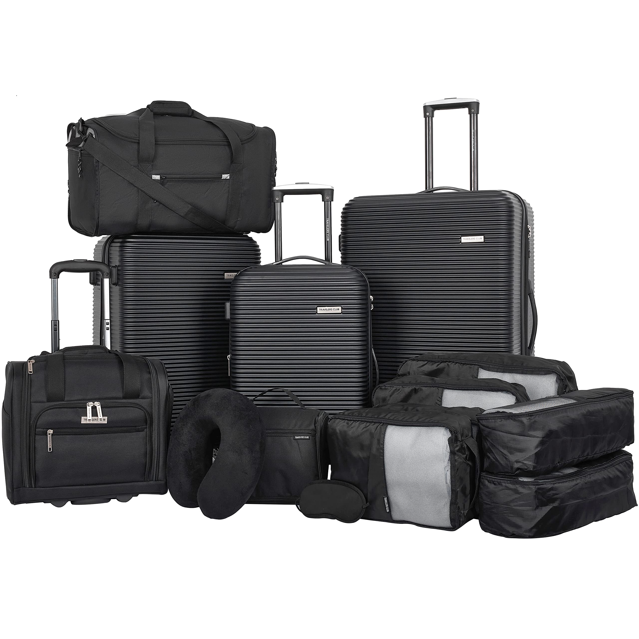 Travelers Club Riddock 14-Piece Luggage Set with Travel Accessories in Black - Perfect for Family Vacations, Business Trips & International Travel