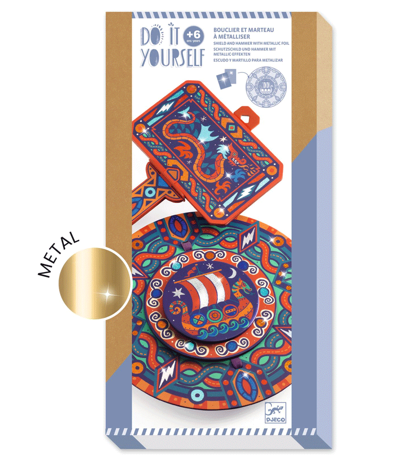 DIY Viking Shield and Hammer Foil Art Kit by Djeco - Creative Medieval Craft for Kids & Adults - Perfect for Home Decor, School Projects, and Viking Themed Parties