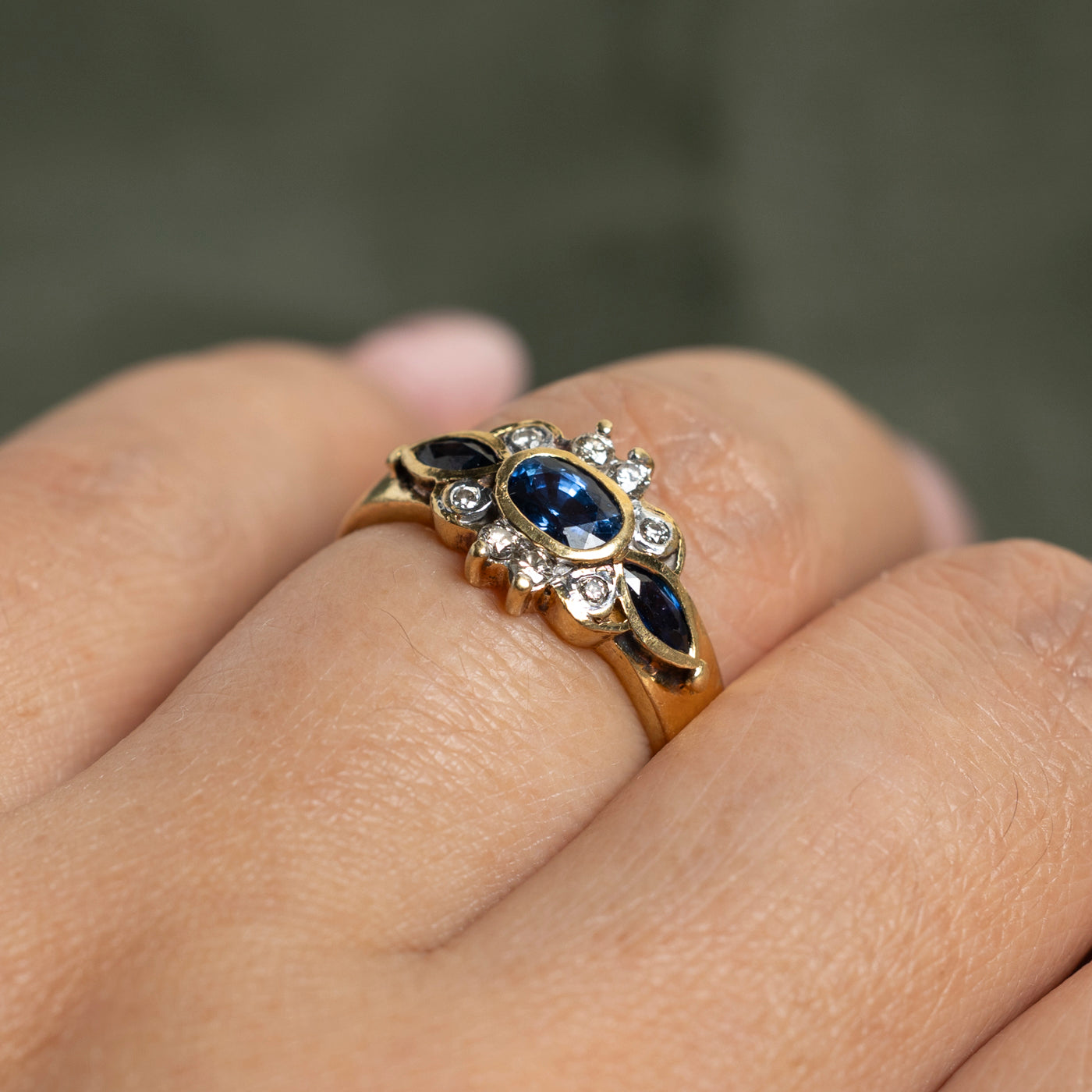 East West Sapphire & Diamond Ring - 0.87ctw Sapphire & 0.16ctw Diamonds - Size 6.25 - Elegant Blue Gemstone Jewelry for Engagement, Anniversary & Special Occasions