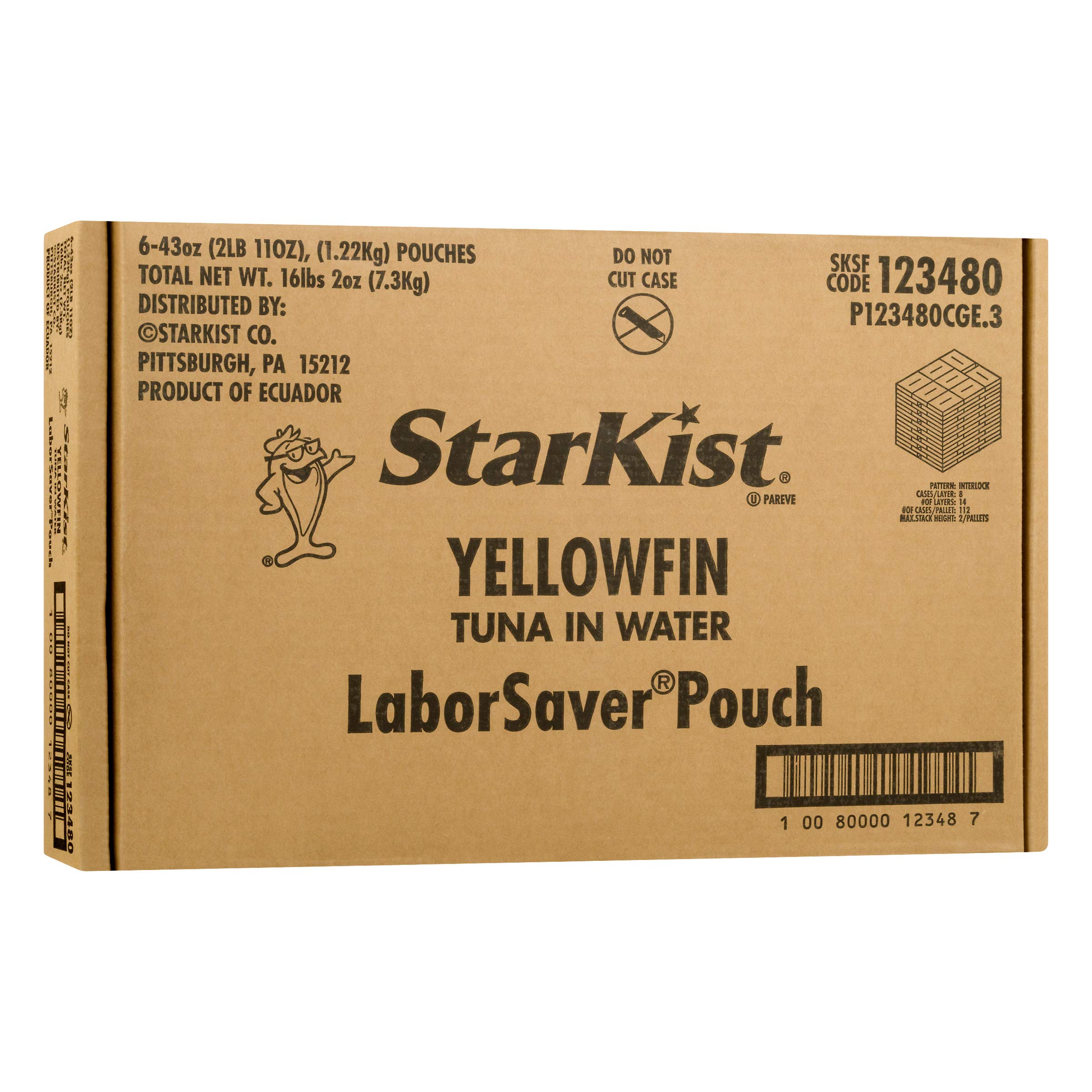 StarKist Chunk Light Yellowfin Tuna in Water - 43 oz Pouch (Pack of 6) | Wild Caught, High Protein, No Salt Added | Perfect for Salads, Sandwiches, and Quick Meals