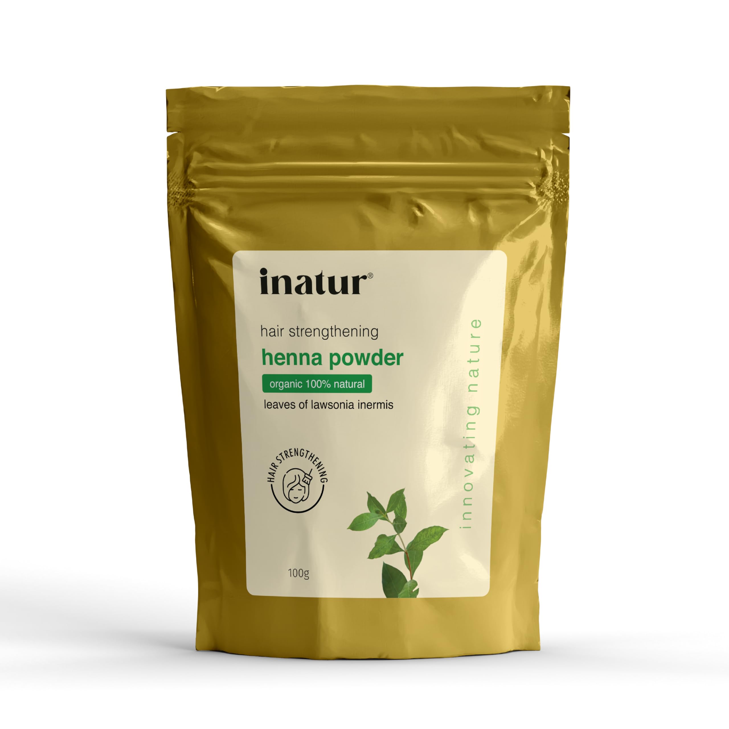 Organic Inatur Henna Powder for Hair Dye & Nourishment - Ayurvedic Herbal Blend with Amla, Shikakai, Brahmi & Bhringraj - 100% Natural Chemical-Free Hair Color for Men & Women - 100g (Pack of 1) - Perfect for DIY Hair Coloring, Gray Coverage & Natural Hair Care at Home