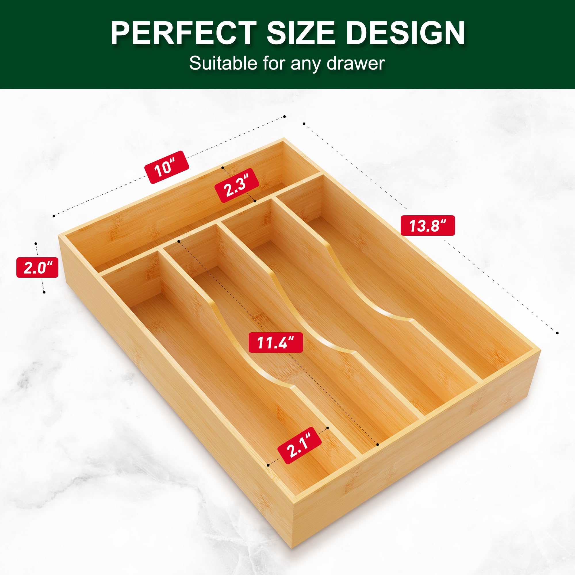Bamboo Silverware Tray Organizer - 10 Inch 5-Compartment Drawer Utensil Holder for Kitchen, Cutlery & Flatware Storage - Perfect for Narrow Drawers, Small Kitchen Spaces & Dining Room Organization