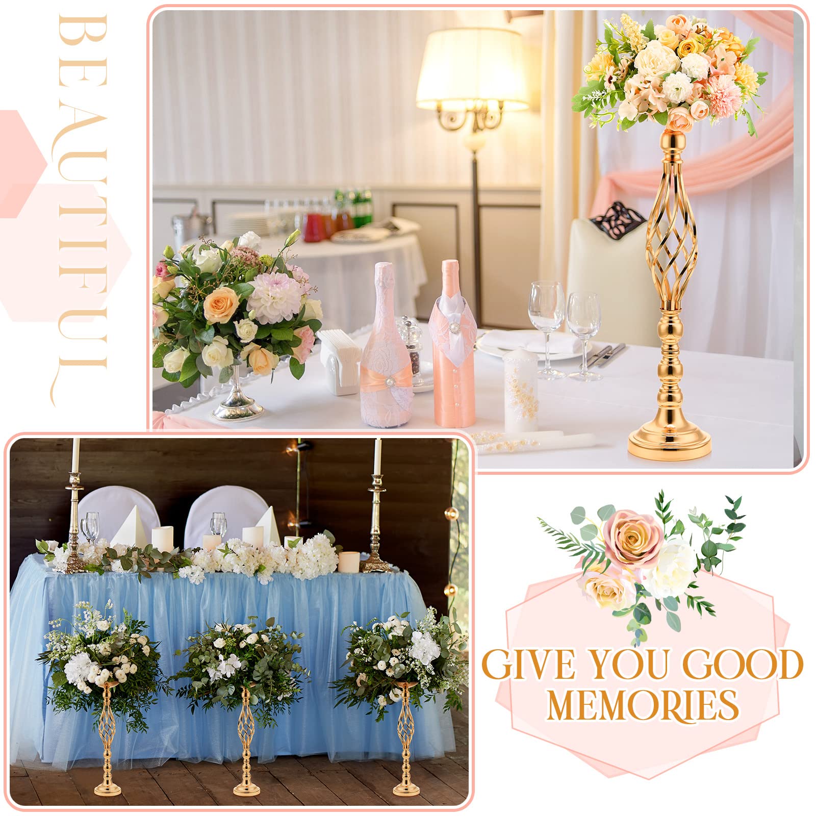 20 Pcs Elegant Gold Metal Flower Stands - Tall Wedding Centerpiece Decor, Flower Vase & Candle Holder for Reception Tables, Parties, Events, Hotels & Home Decor - Perfect for Weddings, Anniversaries & Romantic Dinners