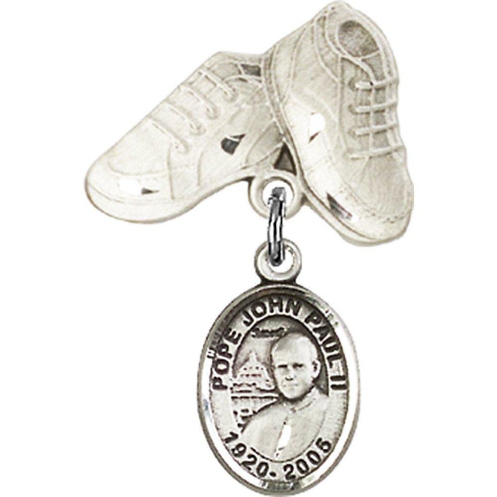 Sterling Silver Baby Badge with St. John Paul II Charm & Baby Boots Pin - 1