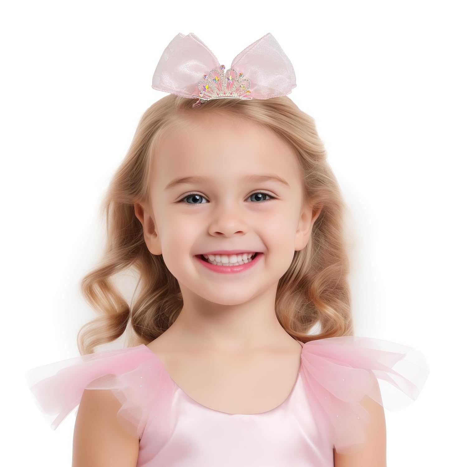Royal Tiara Hair Clips for Girls - 3PCS Sparkling Rhinestone Bow Hair Accessories for Baby, Toddler & Kids | Perfect for Birthday Parties, Pageants & Special Occasions