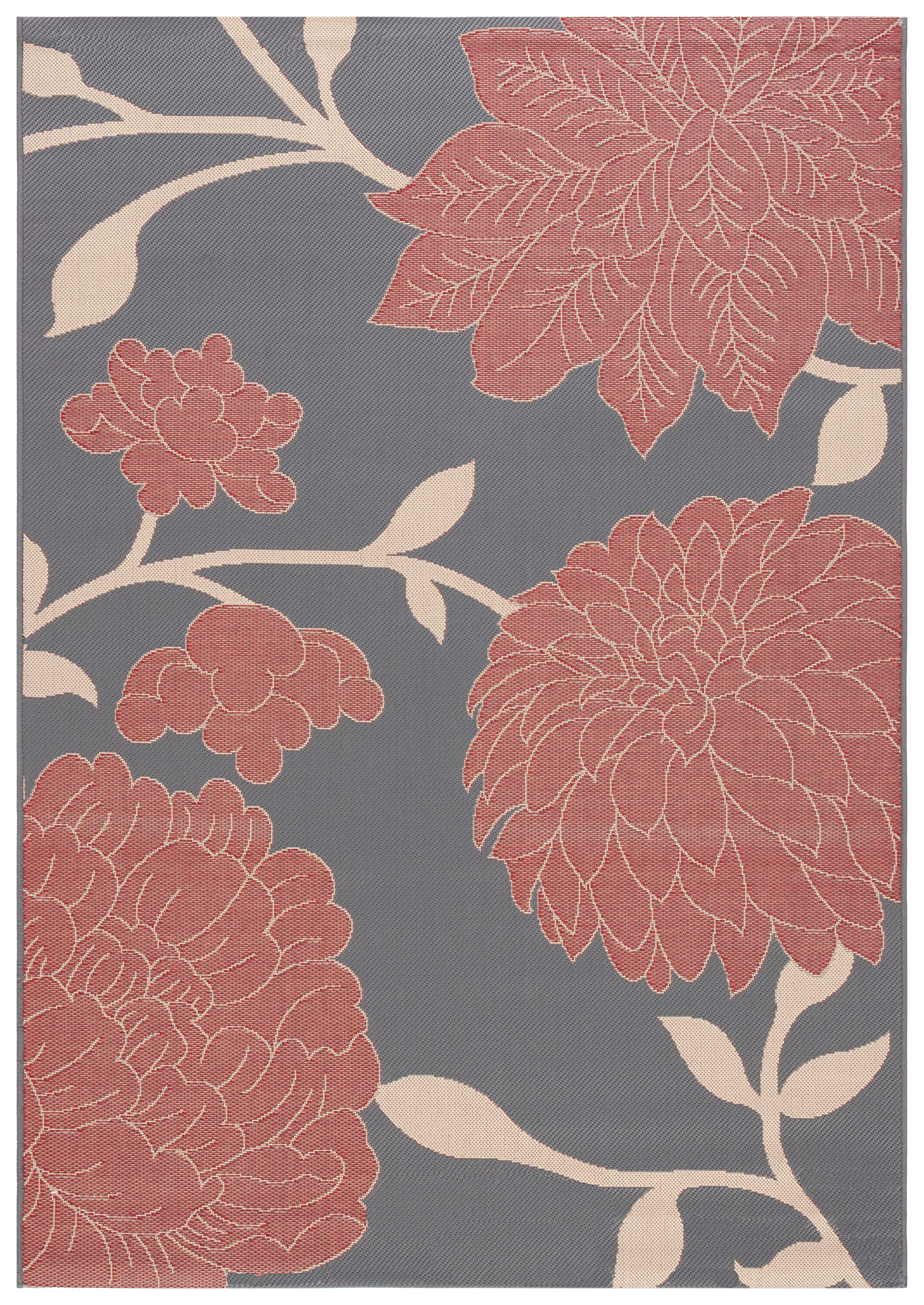 SAFAVIEH Courtyard Collection 8' x 10' Anthracite & Red Indoor Outdoor Rug - Waterproof, Easy Clean, Non-Slip - Perfect for Patio, Backyard, Mudroom, Deck & Poolside Use