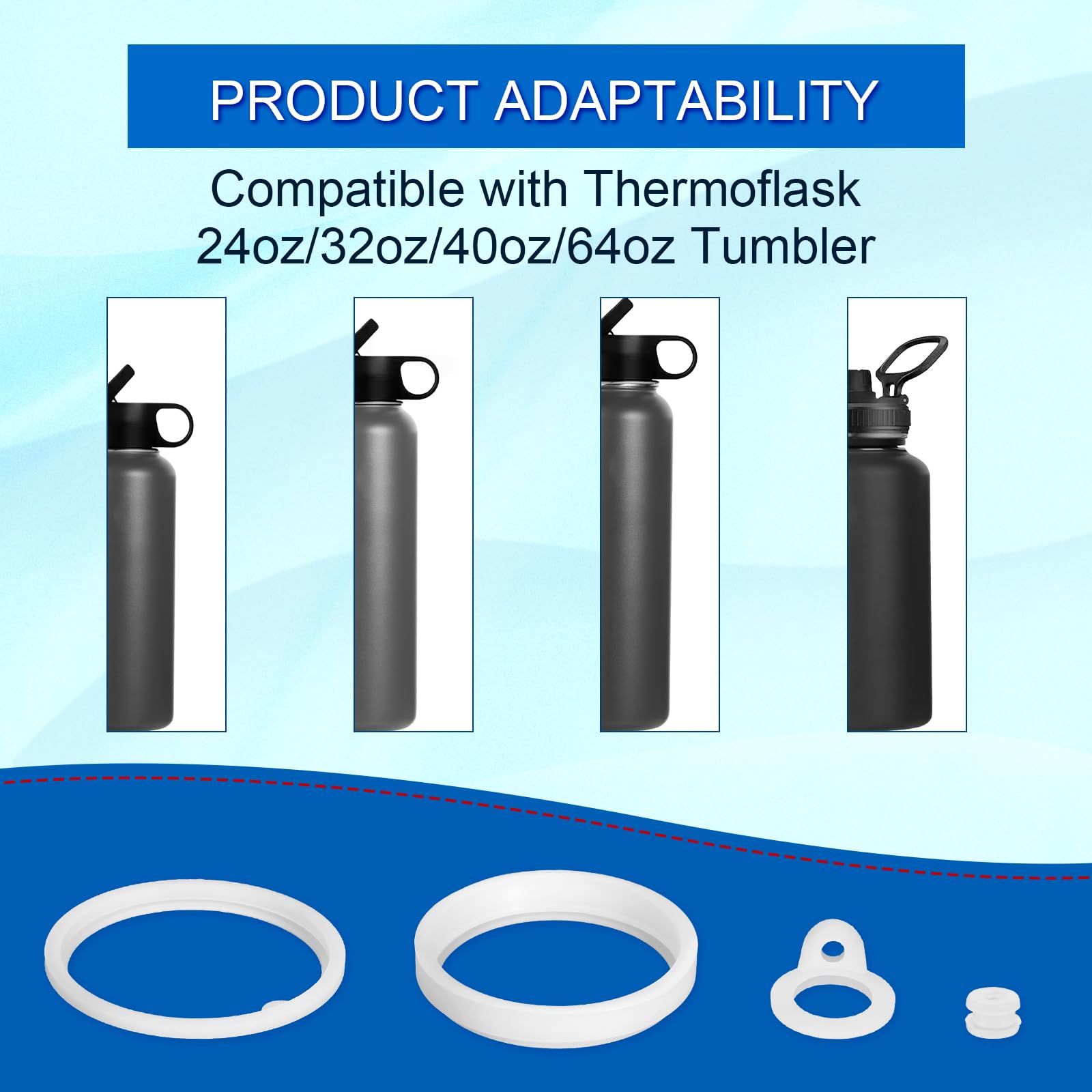 26pcs Thermoflask Water Bottle Lid Replacement Set for 24/32/40/64oz - Silicone Sealing Rings & Gaskets for Straw Lid, Chug Lid & Spout - Perfect for Outdoor, Gym, Travel & Daily Hydration