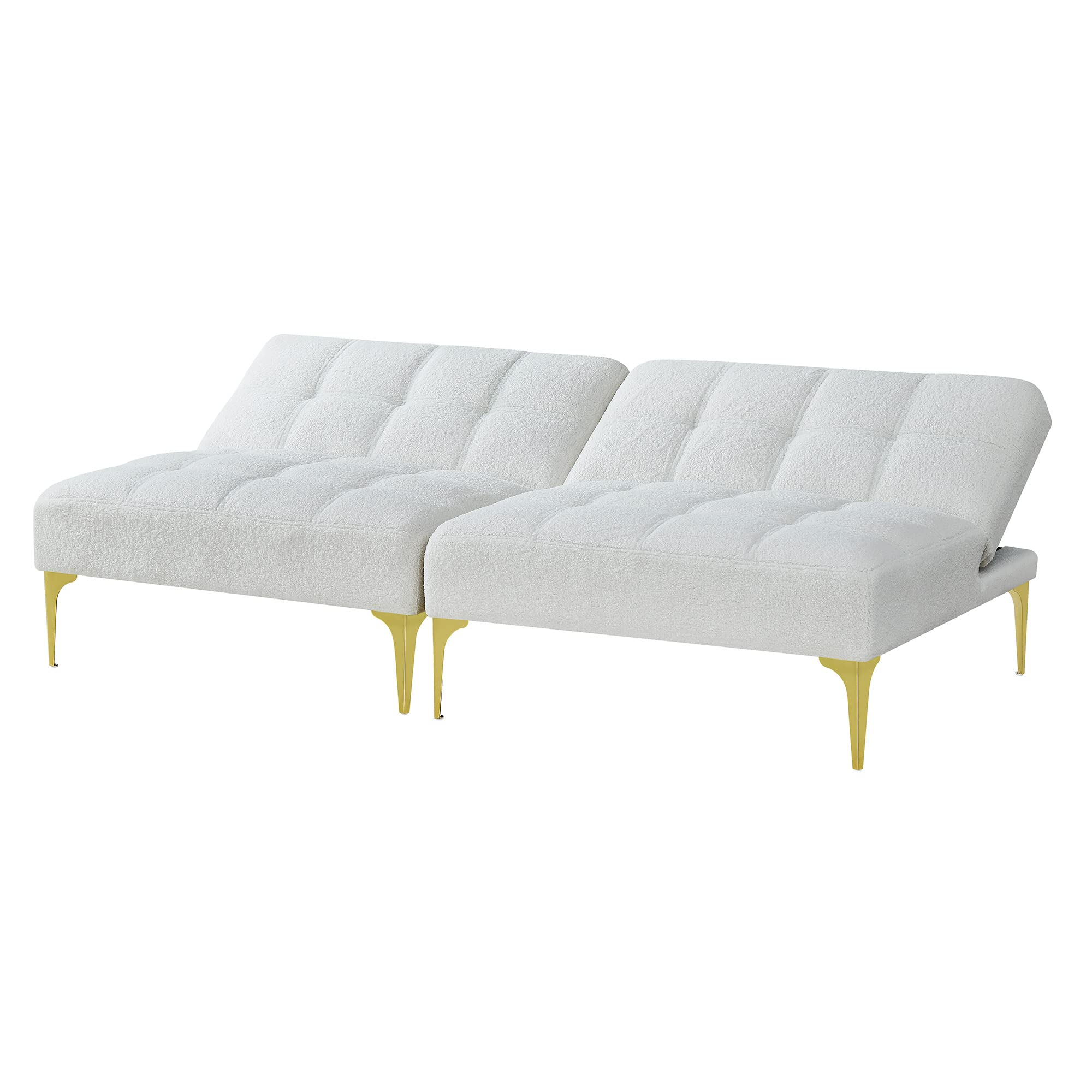 2-Piece Convertible Futon Sofa Bed - Sleeper Couch, Daybed & Loveseat with Gold Metal Legs | Folding Recliner Armless Sofa in Soft Teddy Fabric | Space-Saving Furniture for Small Apartments, Living Rooms & Offices | Perfect for Guest Beds, Lounging & Compact Spaces
