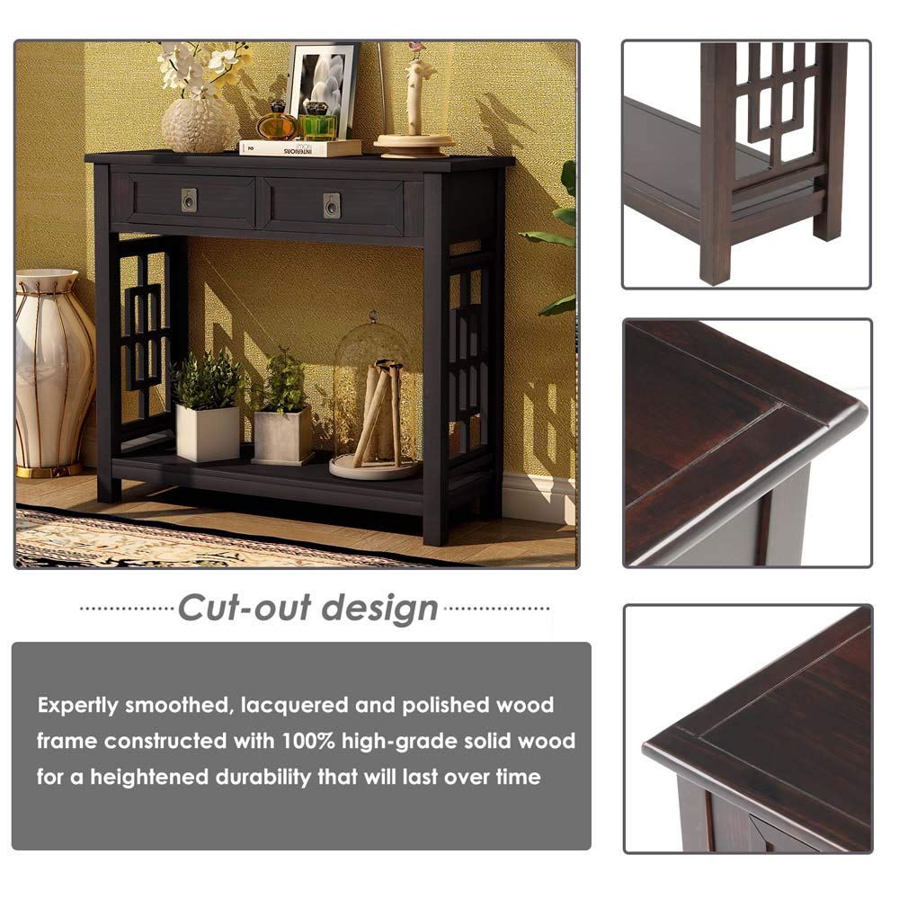 **MYTUNES Console Table with 2 Drawers & Bottom Shelf - Modern Entryway Sofa Table for Hallway, Living Room - Espresso Finish for Stylish Home Decor**