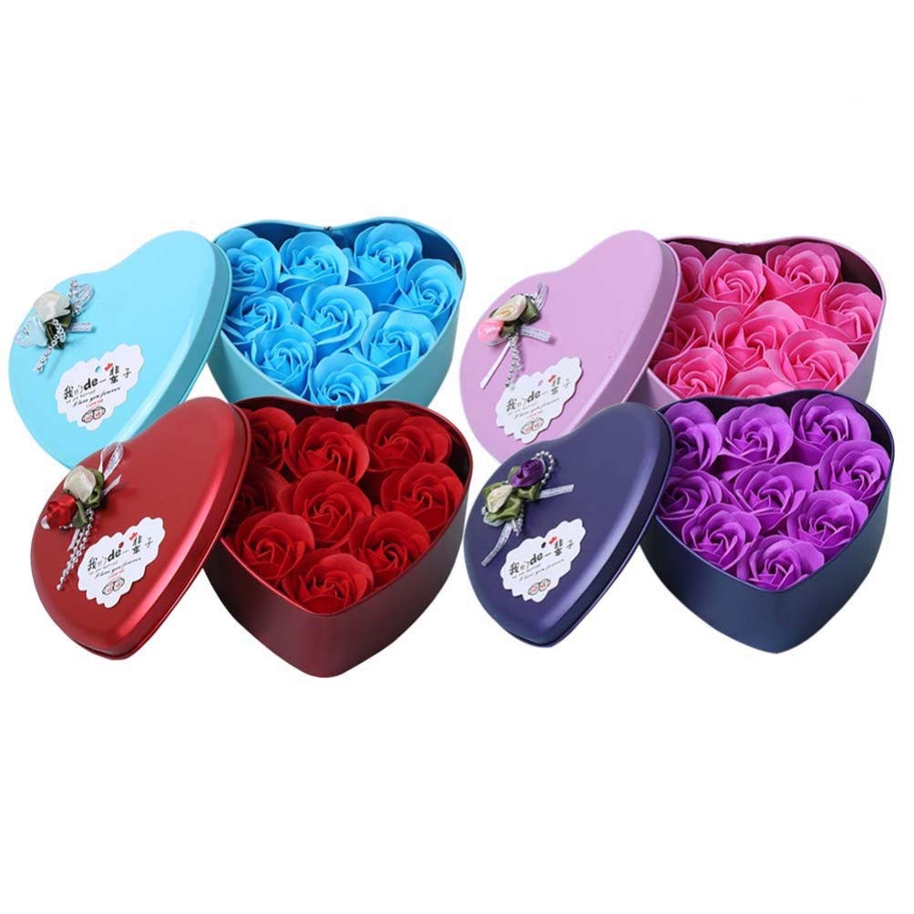 Amosfun 36pcs Artificial Roses in Gift Box - Handmade Realistic Silk Flowers for Women, Romantic Home Decor (Red, Pink, Purple, Sky-Blue) - Perfect for Valentine's Day, Wedding Centerpieces & Anniversary Gifts