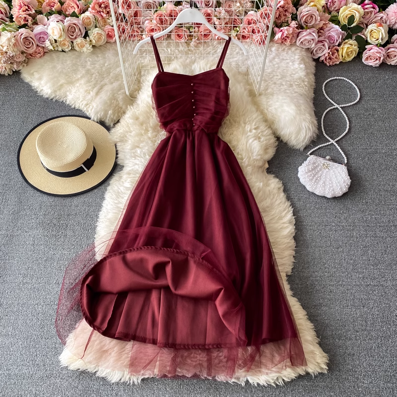 Elegant French Sleeveless Spaghetti Strap Tulle Maxi Dress - Fairy-Inspired Long Formal Gown for Weddings, Prom & Special Occasions