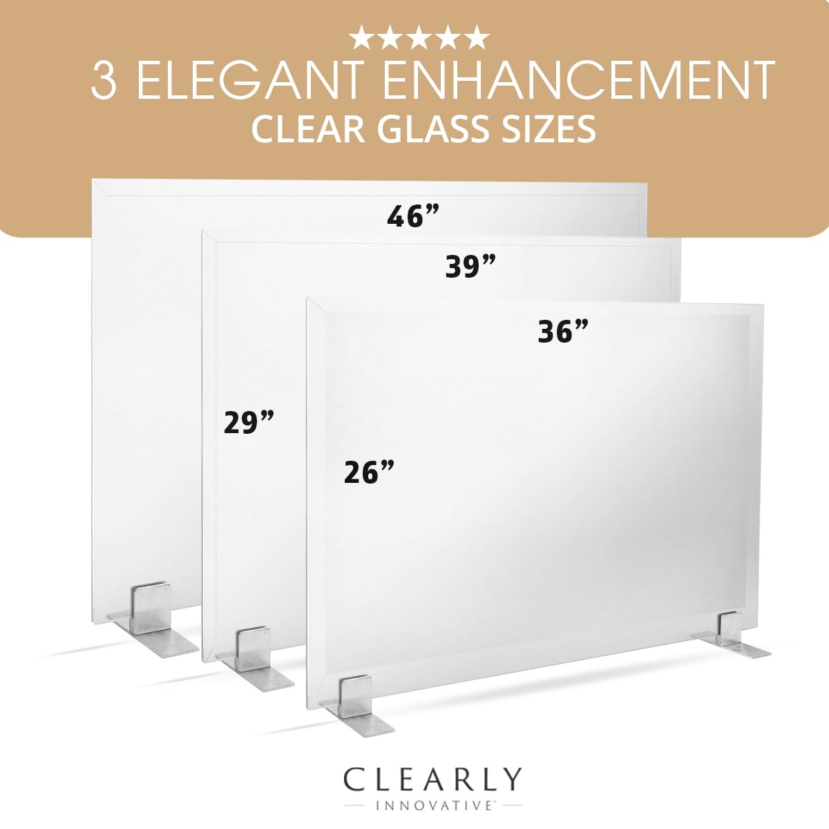 Premium Tempered Glass Fireplace Screen with Beveled Edge - 26
