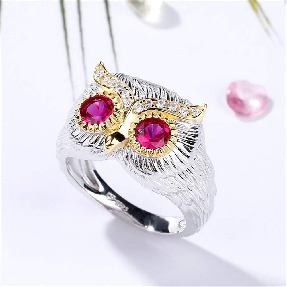 Jeulia 2 Carat Owl Ring for Women - 925 Sterling Silver Round Cut Feather Engagement Ring with Ruby Owl Eye & CZ Solitaire - Wedding, Promise, Anniversary Jewelry Gift - Perfect for Romantic Proposals, Bridal Jewelry & Special Occasions