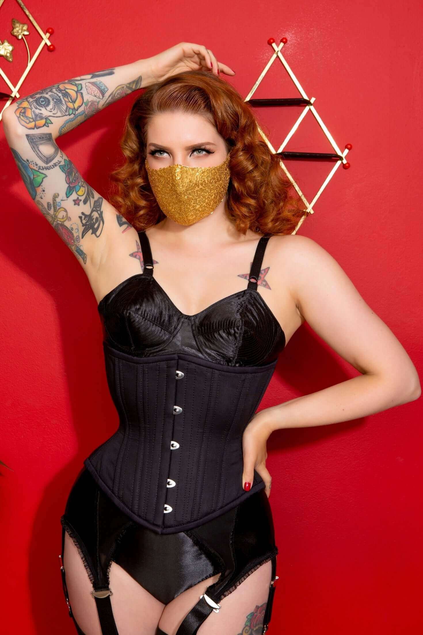 Gold Sequin Fitted Face Mask - Fashionable & Comfortable Protective Mask for Women - Perfect for Parties, Weddings & Special Occasions