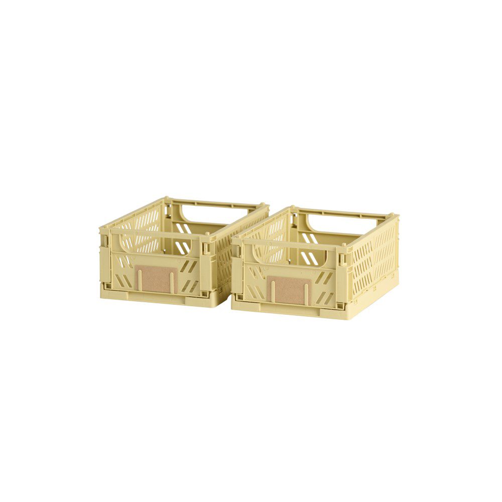 DESIGNSTUFF Slant Collapsible Storage Crate - Set of 2 Small Straw Baskets (17x13cm) | Foldable Organizer for Home, Office & Nursery | Space-Saving Storage Solution
