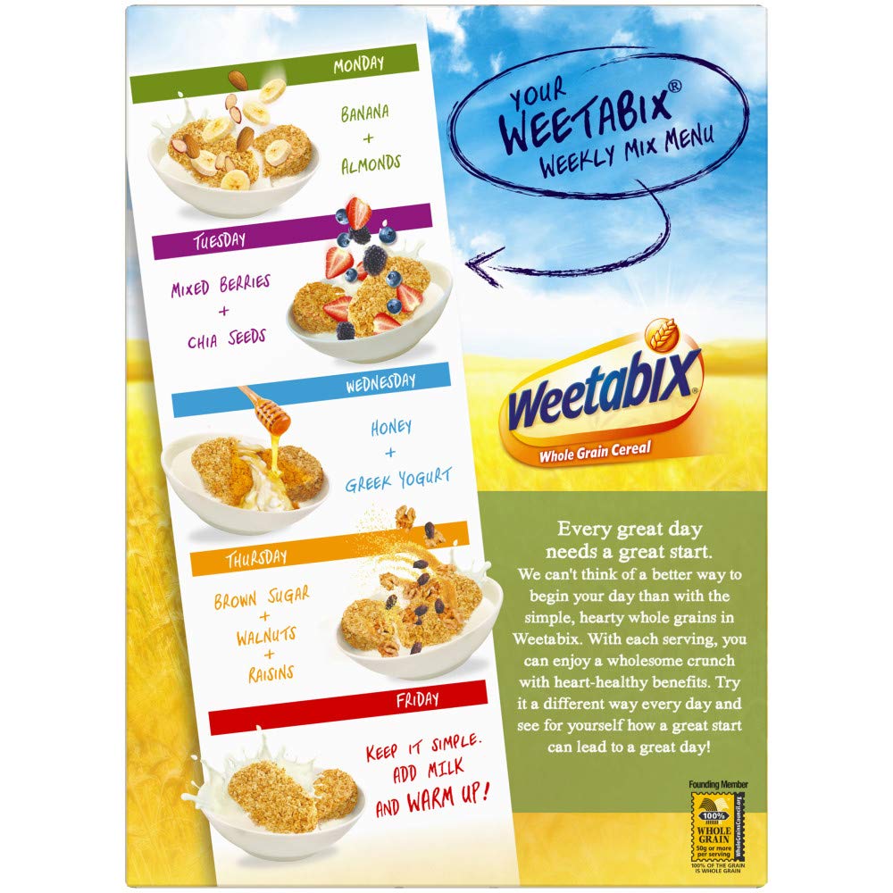 Weetabix Whole Grain Wheat Biscuits - Lightly Sweetened Breakfast Cereal, Healthy Snack, 14oz Box - Perfect for Breakfast Bowls, Yogurt Topping & On-the-Go Snacking
