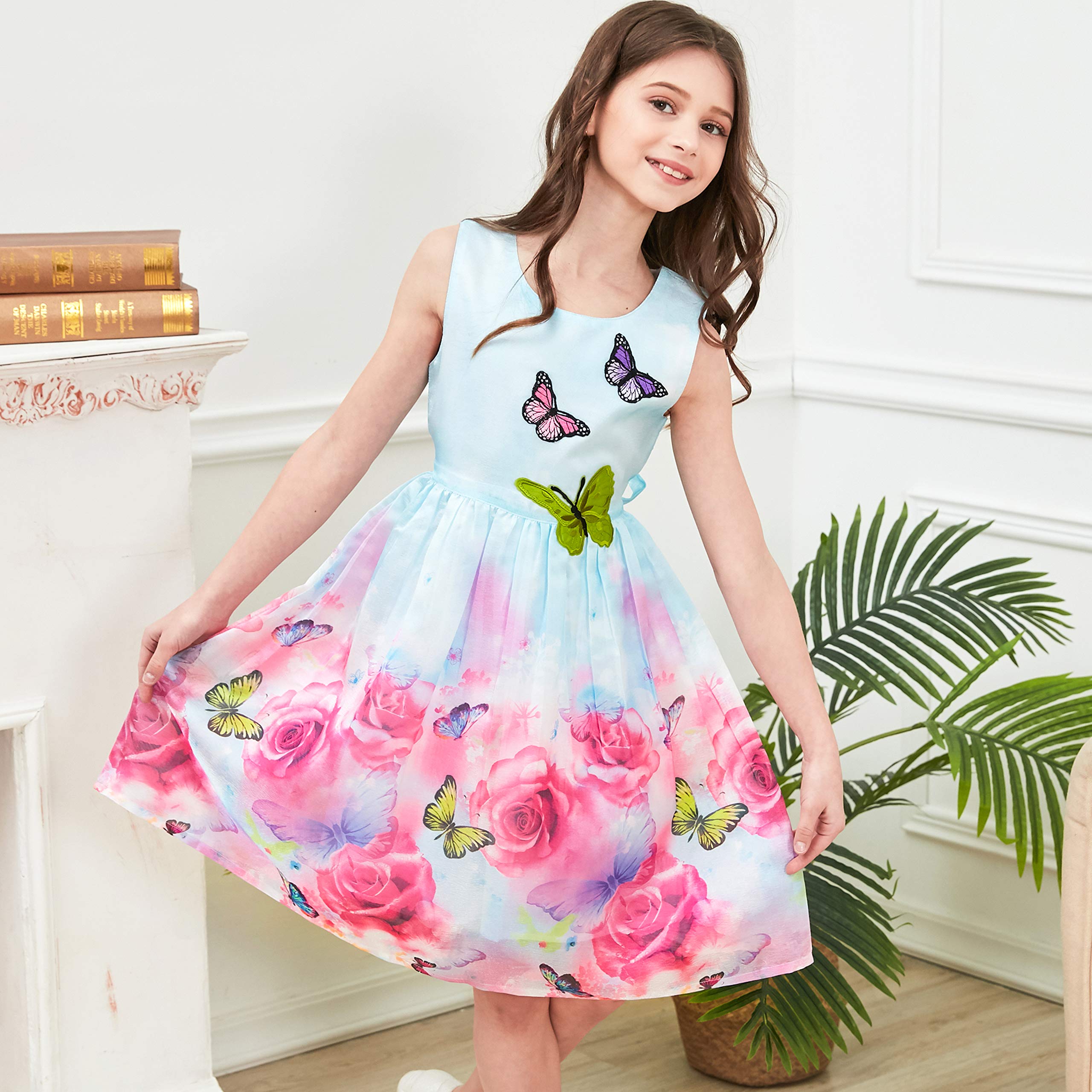 Sunny Fashion Girls Dress - Rose Flower Print Embroidery Purple Summer Dress for Toddler Girls | Perfect for Birthday Parties, Photo Shoots & Outdoor Play