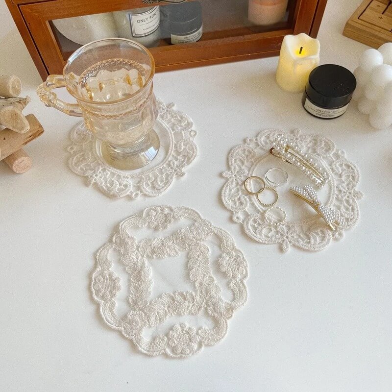 Elegant Coquette Doily Lace Coasters Set of 6 - Vintage Floral Table Decor for Tea Party, Wedding, and Home Decor - Perfect for Coffee, Tea, and Dining Table Protection