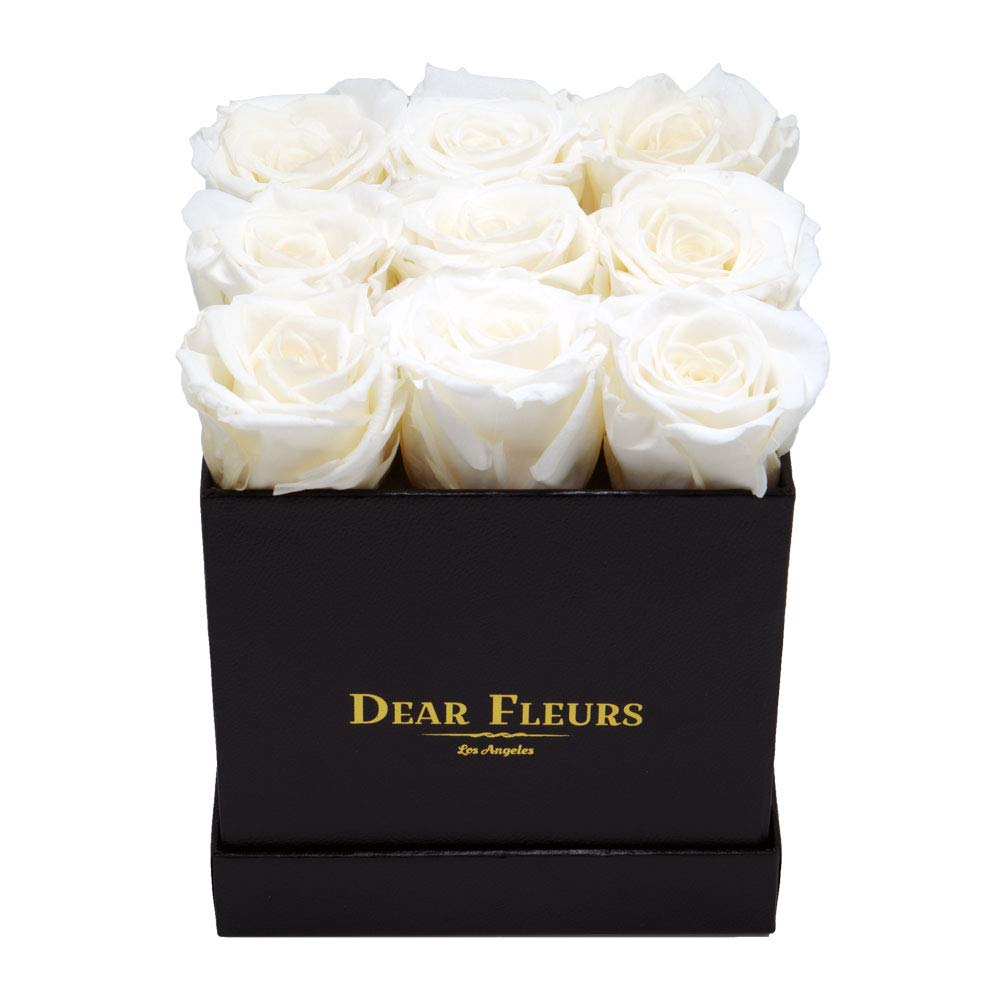 Real Preserved Roses That Last 1 Year | Luxury White & Black Leather Gift Box | Eternal Flowers for Anniversary, Valentine's Day & Home Decor