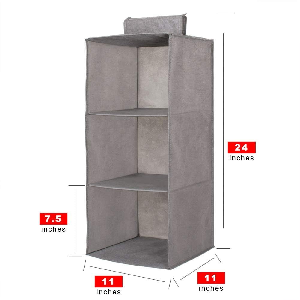 Space-Saving Hanging Closet Organizer with Hooks - 3-Tier Collapsible Storage Shelves for Sweaters, Socks, Pants & Shoes (Grey) - Perfect for Small Closets, Dorm Rooms & RV Storage