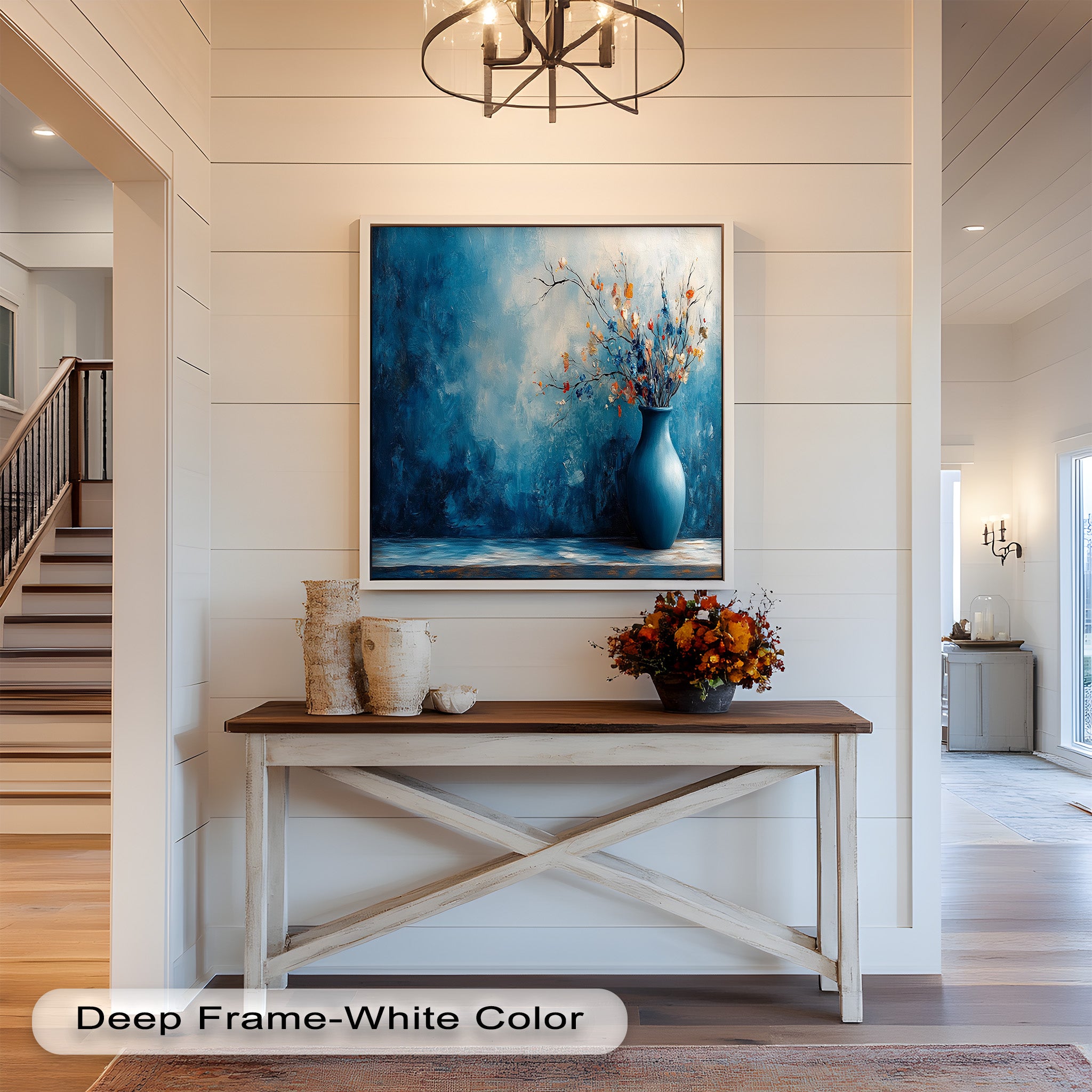 Blue Harmony Vase - Modern Floral Arrangement Oil Painting for Home Decor | Elegant Wall Art for Living Room, Bedroom & Office