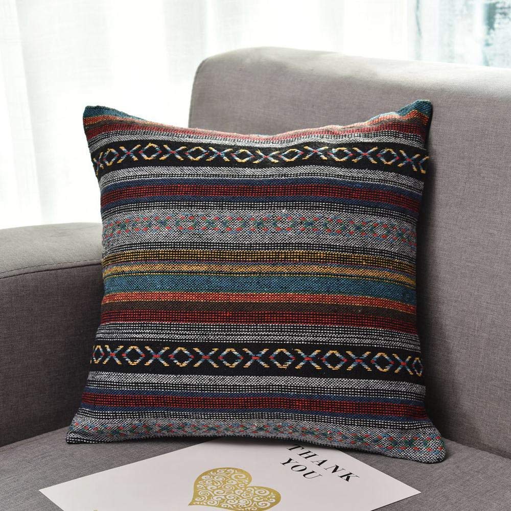 Freeas Set of 4 Bohemian Retro Stripe Decorative Throw Pillow Covers - Cotton Linen Blend Couch Sofa Bed Pillowcases for Living Room, Bedroom & Home Decor