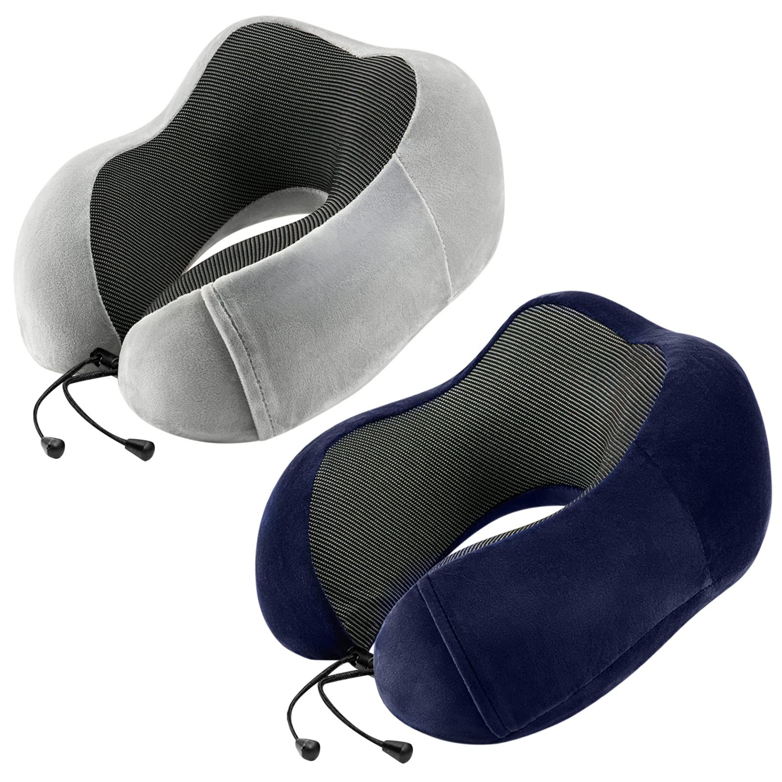 2 Pack Memory Foam Travel Neck Pillow for Airplane, Car, Train & Home - Soft & Supportive Travel Accessories for Sleeping & Rest (Grey & Blue) - Perfect for Long Flights, Road Trips & Relaxation