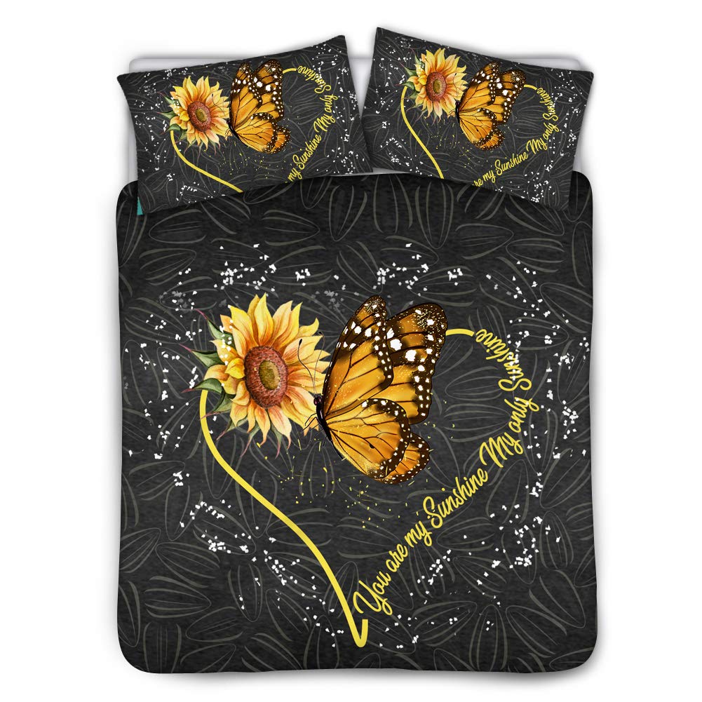 Sweet Sunflower & Butterfly Heart Design Quilt Cover Set - King Size Beige Bedding with 2 Pillowcases for Kids, Women & Men | Soft, Washable & Durable | Perfect for Bedroom Decor, Guest Rooms & Cozy Home Styling