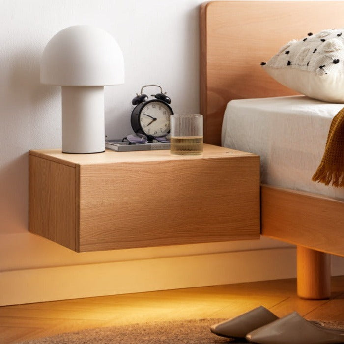 Solid Oak & Poplar Wood Floating Nightstand - Modern Bedside Table with Storage Shelf for Bedroom, Living Room, or Nursery