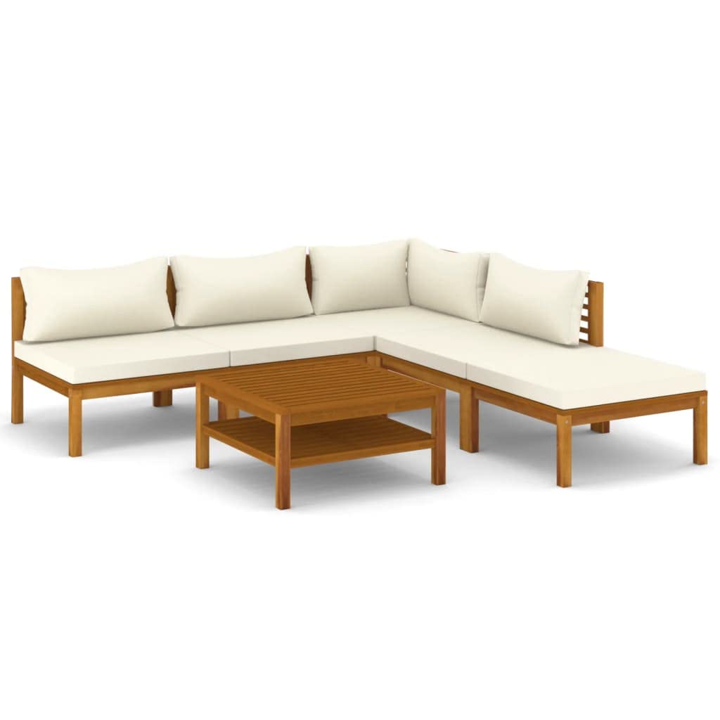 vidaXL 6-Piece Patio Lounge Set - Outdoor Garden Furniture, Sectional Sofa with Cushions, Corner Sofa in Retro Style - Solid Acacia Wood for Backyard, Poolside & Terrace Relaxation