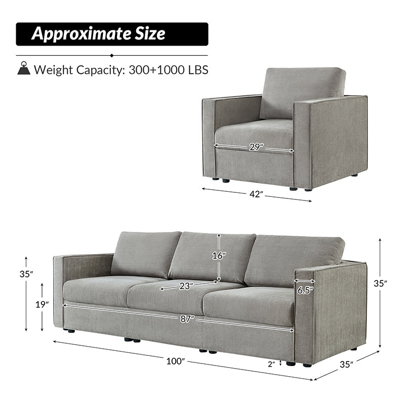 Dilcia 3-Piece Slipcovered Sofa Set - Modern Living Room Furniture with Removable Covers for Easy Cleaning | Perfect for Small Spaces, Apartments & Cozy Home Decor