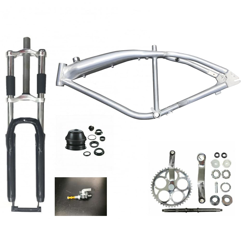 Brushed Aluminum 3.4L Felt Faker Gas Tank Frame & Petcock Kit - 26 Inch Black Suspension Fork with Headset for 2 Stroke Bicycle Frame - Perfect for Motorized Bike Conversions, DIY Projects & Off-Road Cycling