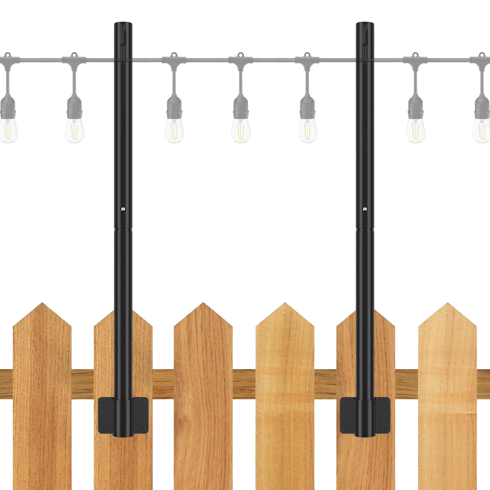 Suchtale 2 Pack 2.8 FT Outdoor String Light Poles - Black Hanging Fence Post Lights with Clip & Bracket - Perfect for Patio, Garden, Backyard, Wedding & Party Decorations - Weather-Resistant Wall Mount Stand for Festive Ambiance