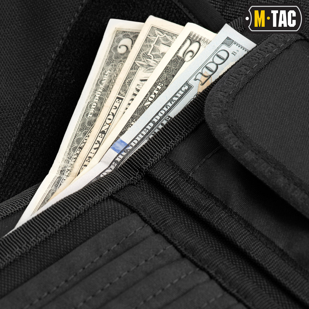 M Tac Tactical Wallet with Patch Panel - Elite Large Black RFID Blocking Slim Wallet for Men - Perfect for Travel, Outdoor Adventures & Everyday Carry