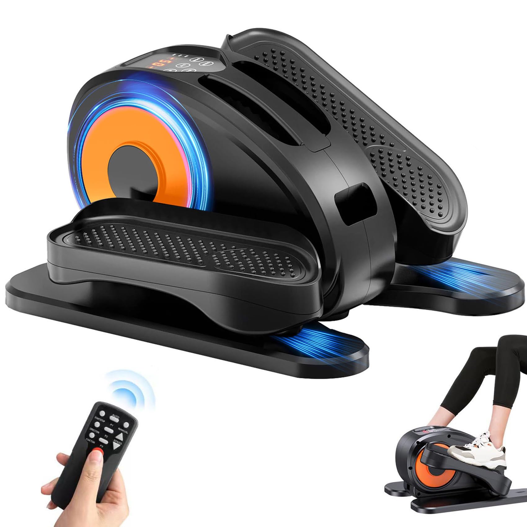Under Desk Elliptical Machine - Electric Foot Pedal Exerciser with Remote Control | Compact & Portable Seated Elliptical Trainer for Home & Office | Perfect for Work from Home, Watching TV or Rehab Therapy