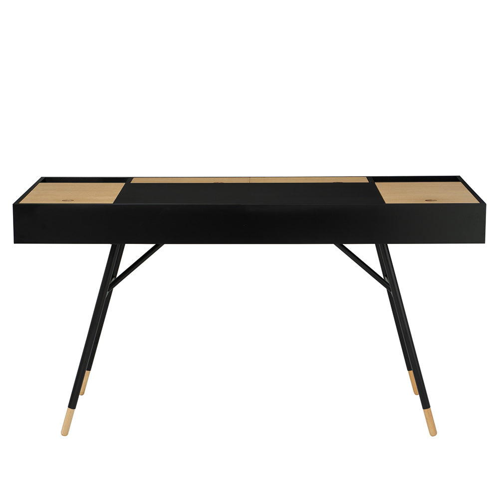 MORSE 140cm Study Desk - Black & Oak Finish, Modern Home Office Desk for Students & Professionals, Perfect for Small Spaces & Dorm Rooms