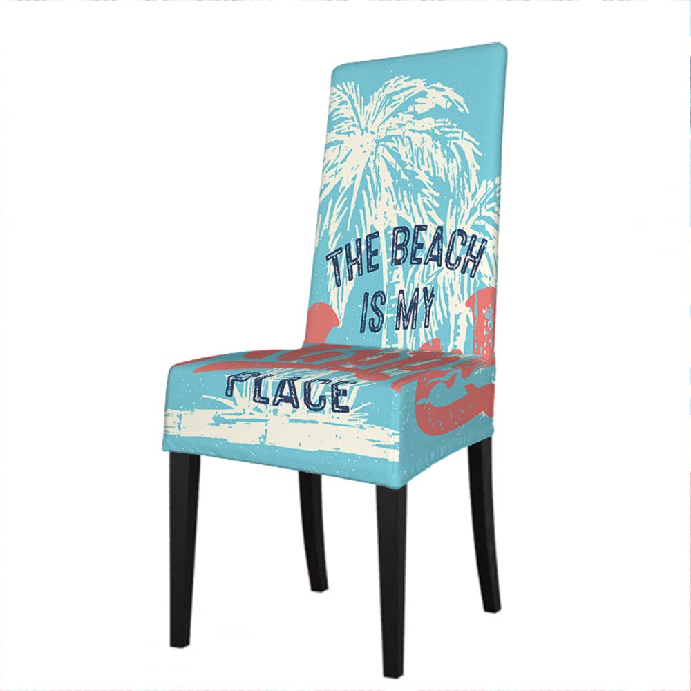 EKOBLA Handmade Typography Dining Chair Covers - Coastal Palm Tree Design Stretch Slipcovers, Washable & Removable Seat Protectors for Beach House, Patio, and Kitchen Decor