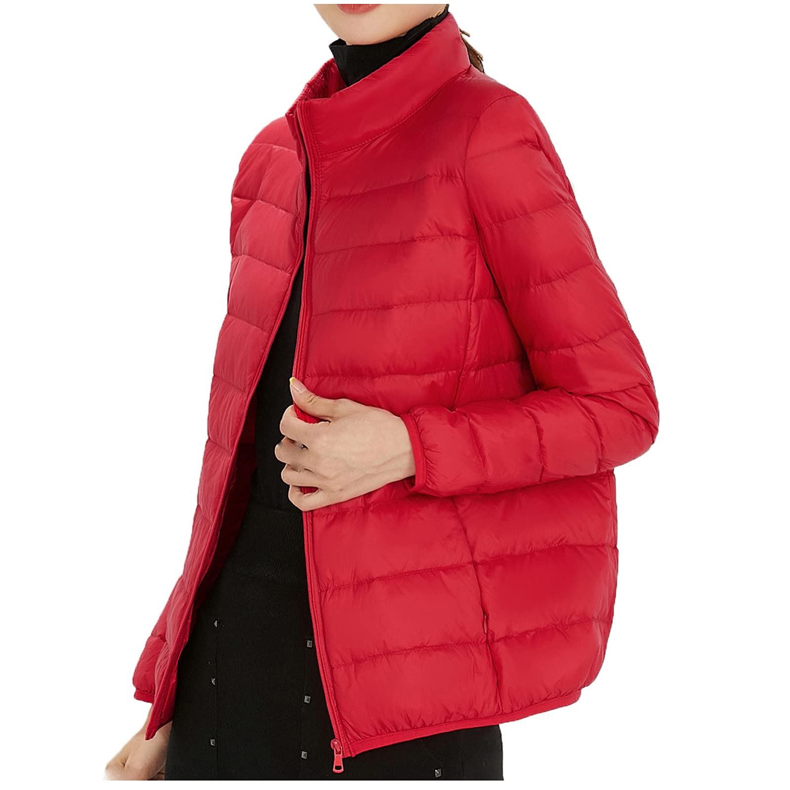 Women's Puffer Jacket - Warm Winter Quilted Down Coat with Stand Collar & Zip Up, Long Sleeve Solid Color Outerwear for Cold Weather | Perfect for Skiing, Snowboarding & Everyday Winter Activities